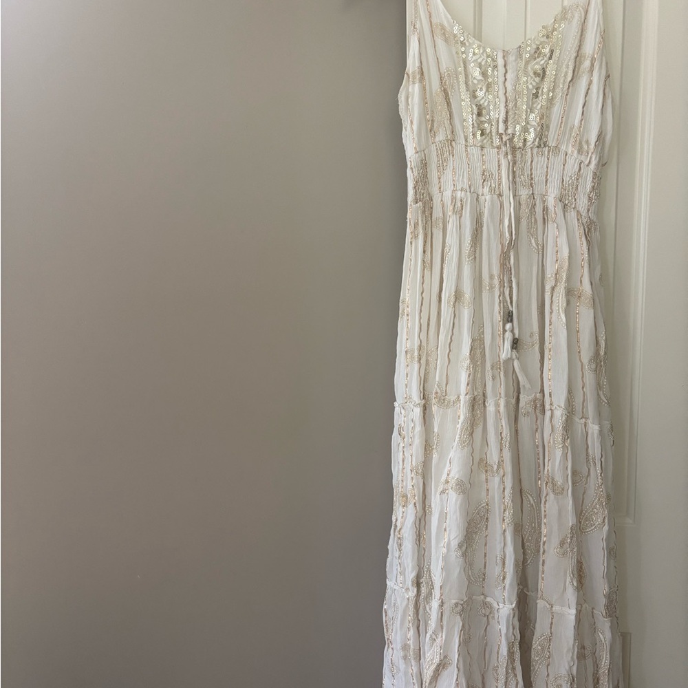 Chic Ivory Maxi Dress with Beaded Details